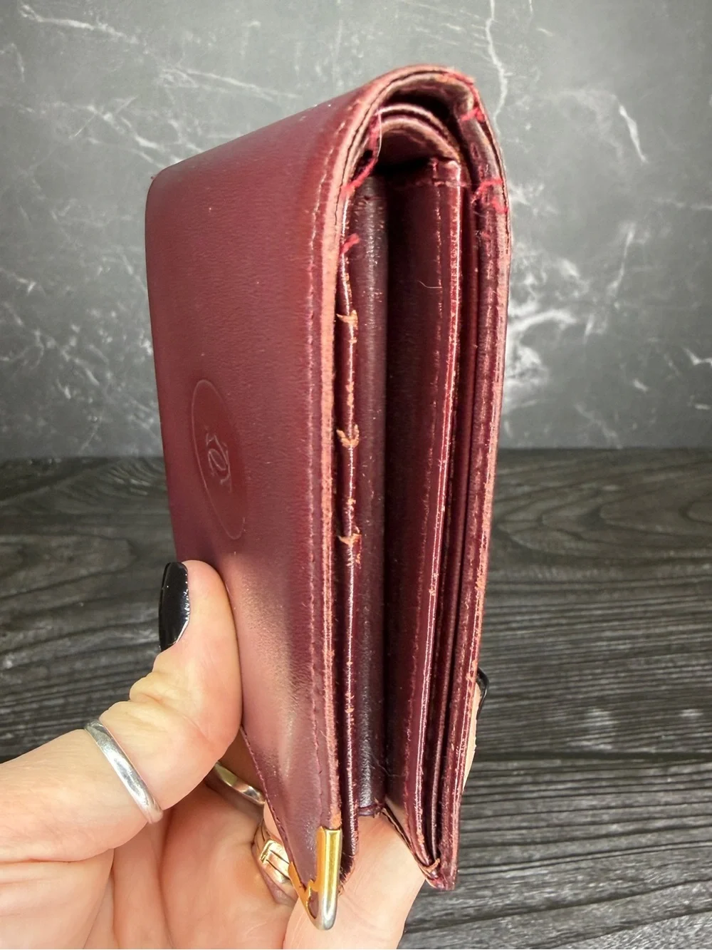Cartier Must de Cartier Bifold Wallet Burgundy Leather Vintage Authentic